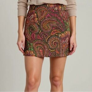 J. CREW Pencil Mini Skirt Paisley Orange Pink Green‎